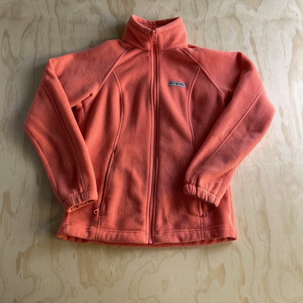 Columbia Jacket Kids Small‎ Orange Fleece Full Zip Stand Collar Pockets Hiking